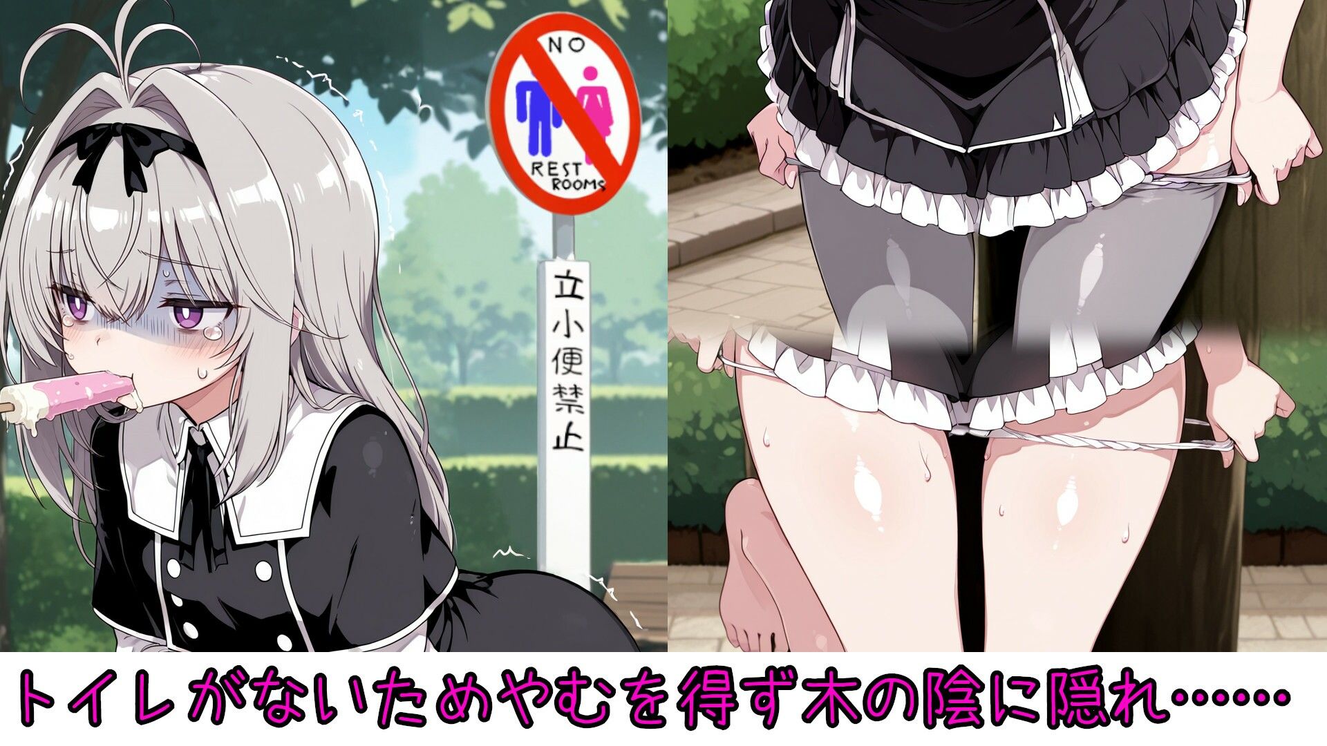 野外放尿!公園でアイスを食べすぎた森亜る〇か/アル〇ナ・シャドウちゃんが木の陰に隠れて…… サンプル画像2