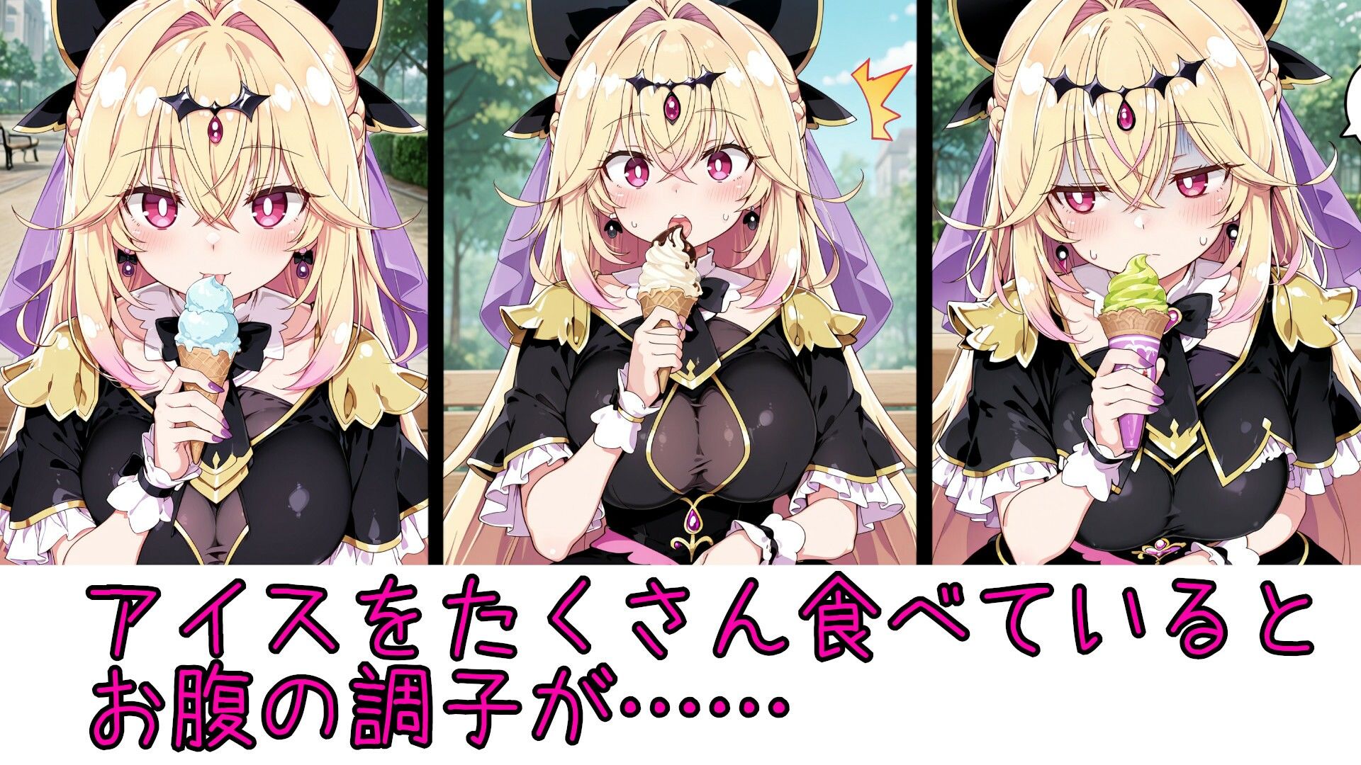 野外放尿!公園でアイスを食べすぎた森亜る〇か/アル〇ナ・シャドウちゃんが木の陰に隠れて…… サンプル画像1