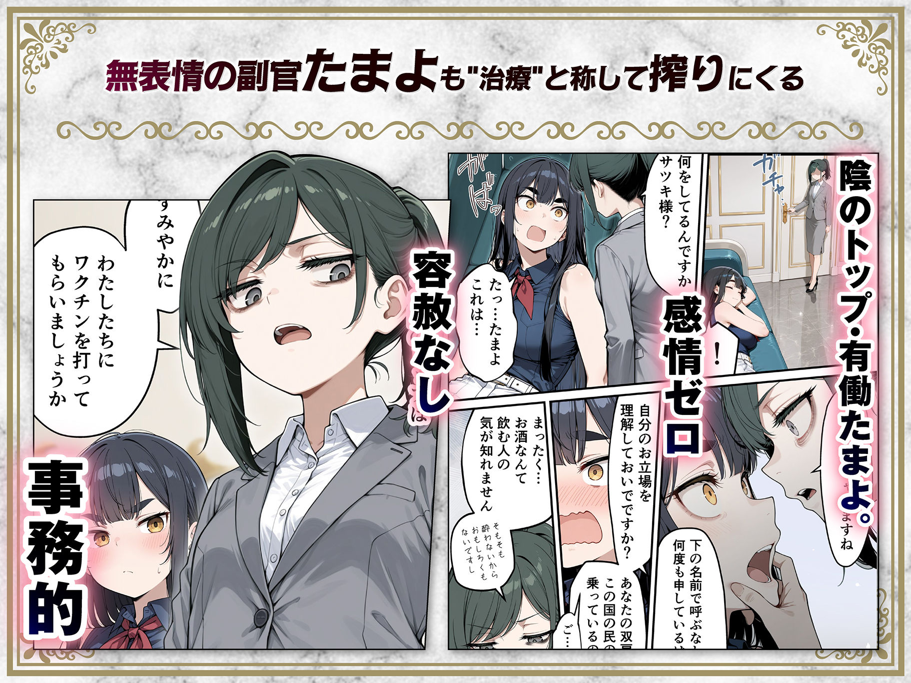 太眉おっぱい長官と貧乳ジト目副官にワクチンポな僕が搾精部屋へ閉じ込められる話 サンプル画像6